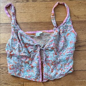 American Eagle Floral Tie-Front Crop Top